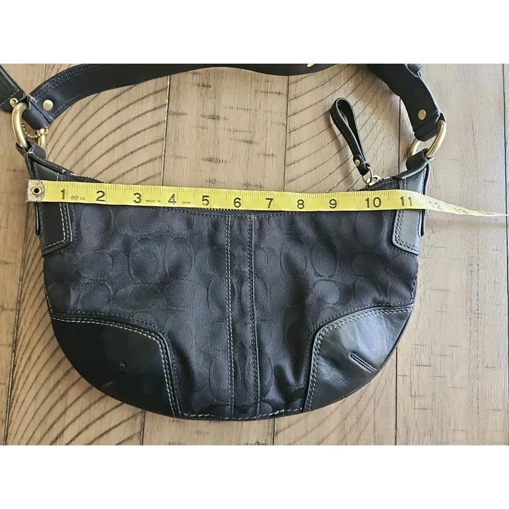 Coach Hobo Bag 11371 Black On Black Jaquard Leather Y2K Crescent C Logo Brass - Picture 11 of 16